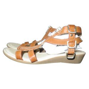 RIALTO Gidget Garcia Zippered Caged Mini Wedge Tan Vegan Leather Sandals size 6